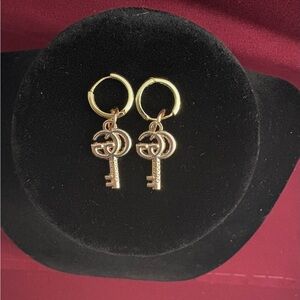 Upcycled and Stamped Key Shaped Earrings in Gold. Charms are removable!